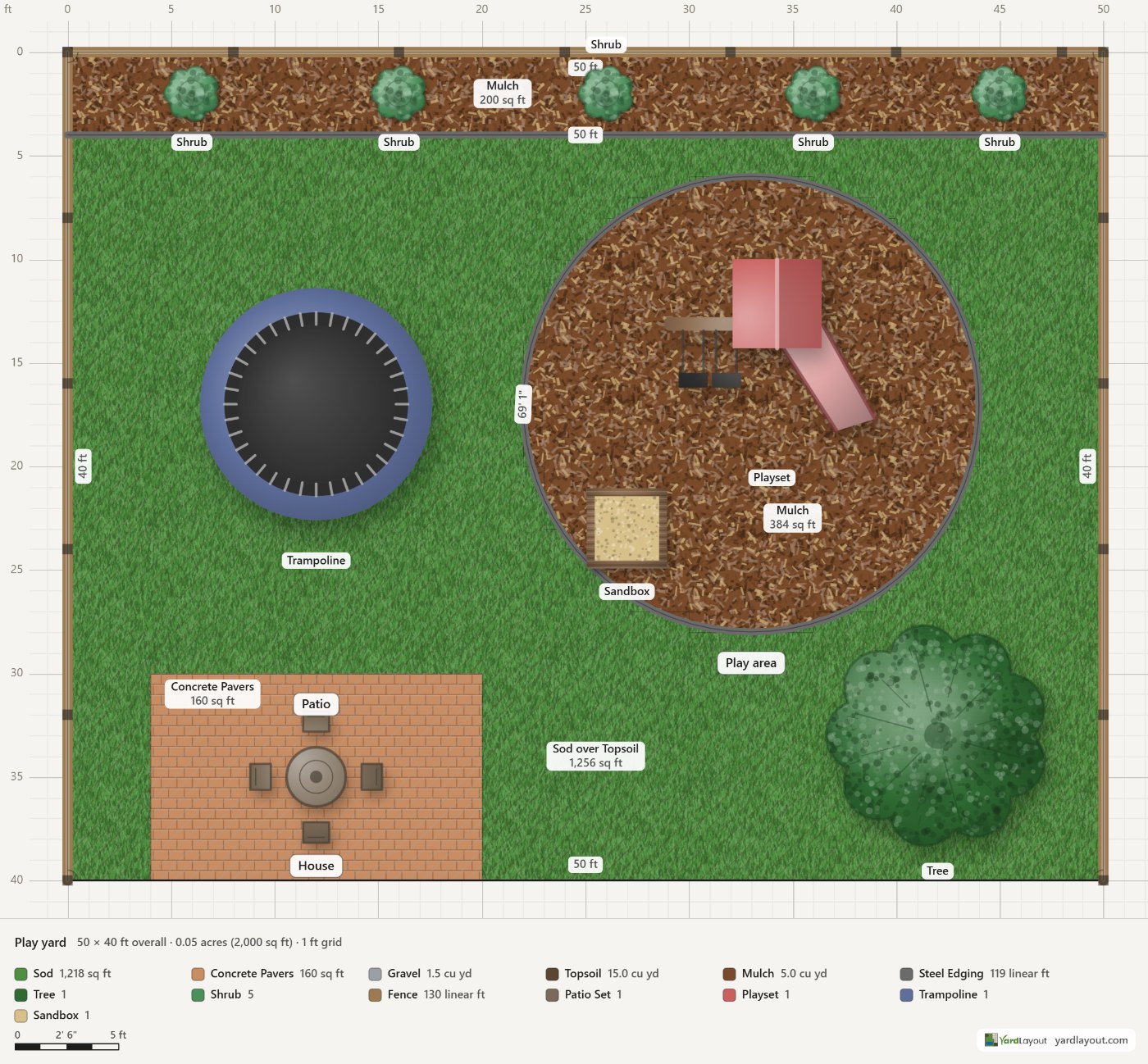 Play yard, drawn to scale