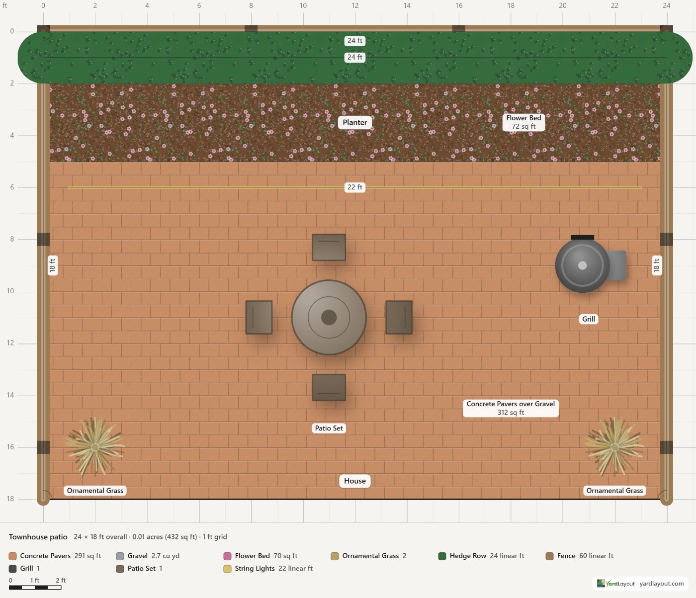 Townhouse patio, drawn to scale